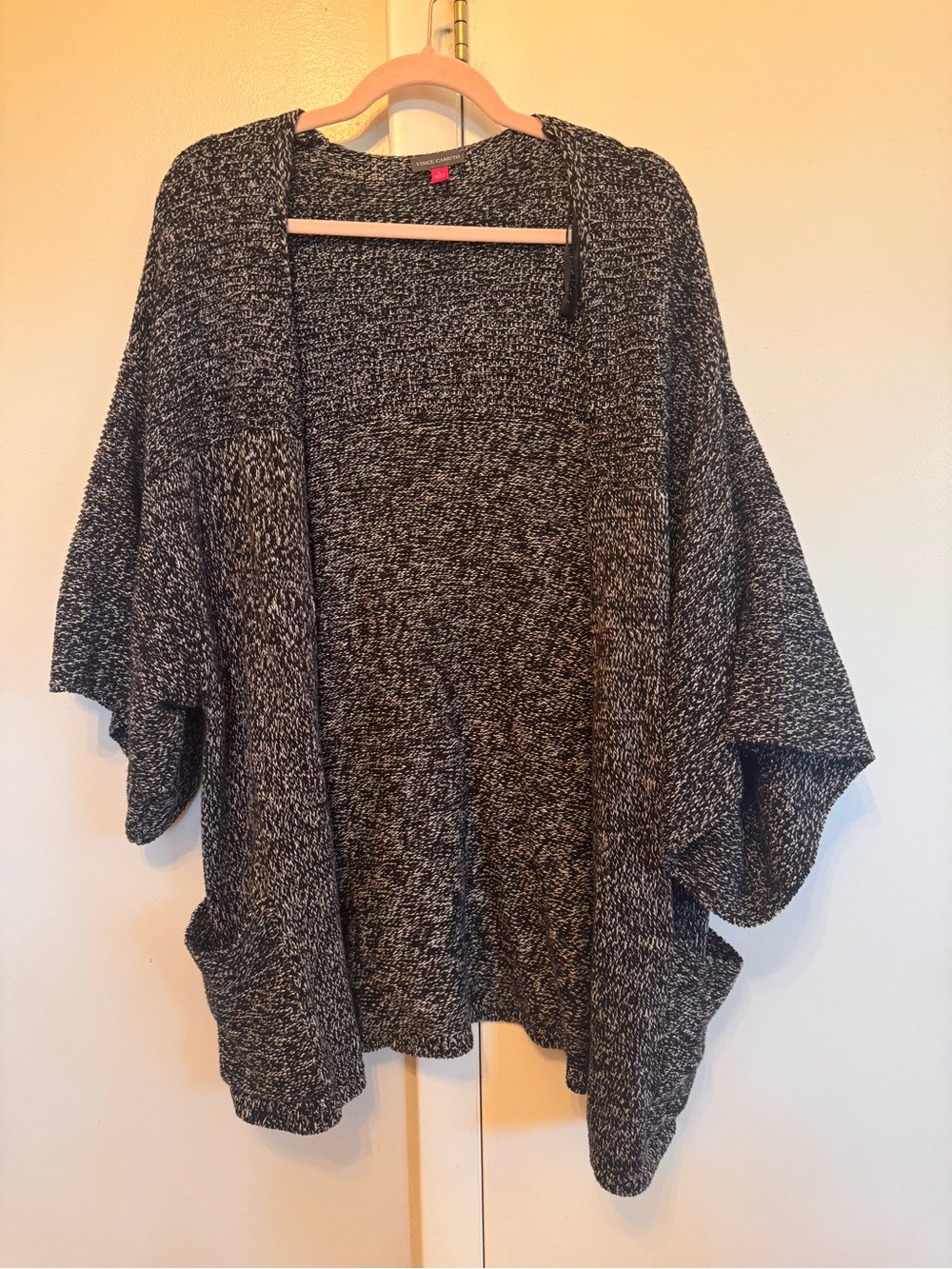 Vince Camuto Cozy Black & White Marled Open-Front Women's Sweater